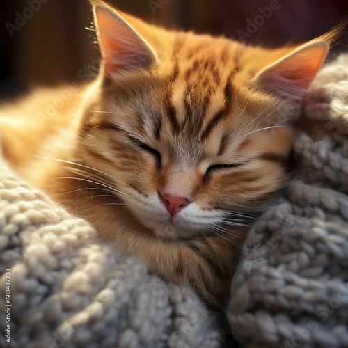 A young cat napping on a soft spot in a room