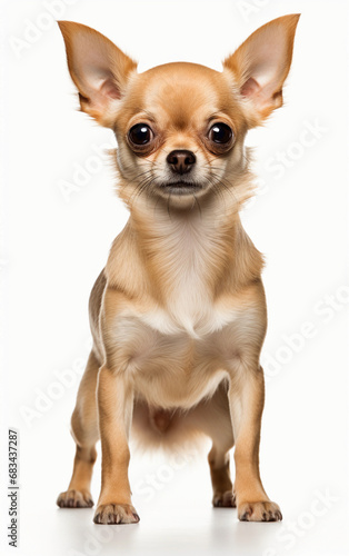 Chihuahua dog standing at the camera in front isolated of white background © somkcr