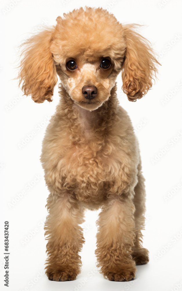 Poodle dog standing and looking at the camera in front isolated of white background Poodle dog standing and looking at the camera in front isolated of white background