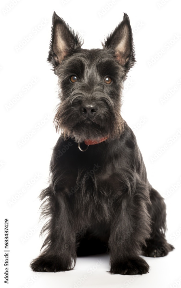 Scottish Terrier dog sitting and looking at the camera in front isolated of white background