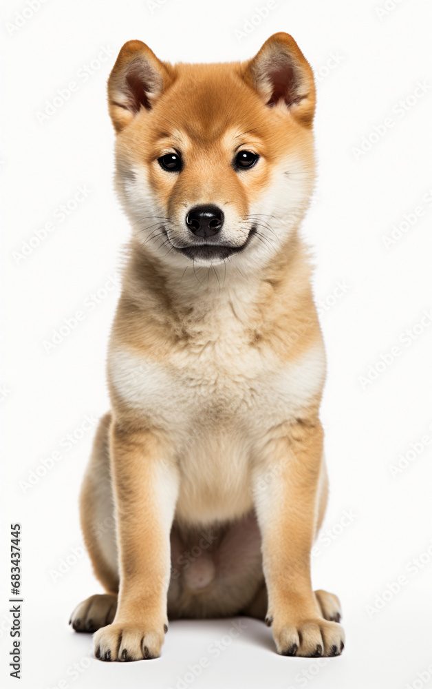 Shiba Inu Japanese breed dog sitting and looking at the camera in front isolated of white background