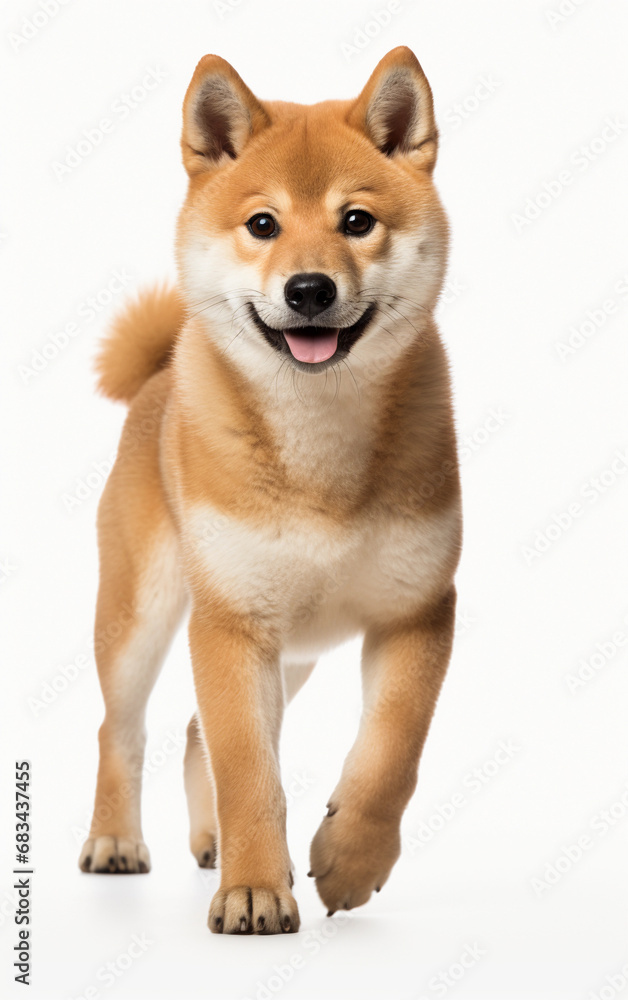 Shiba Inu Japanese breed dog standing at the camera in front isolated of white background