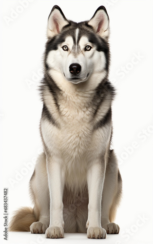 Siberian Husky dog sitting and looking at the camera in front isolated of white background © somkcr