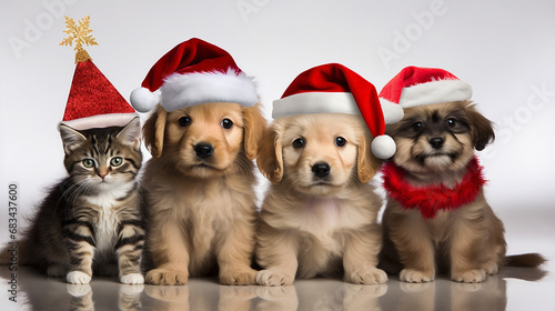 funny pets for christmas with santa hats
