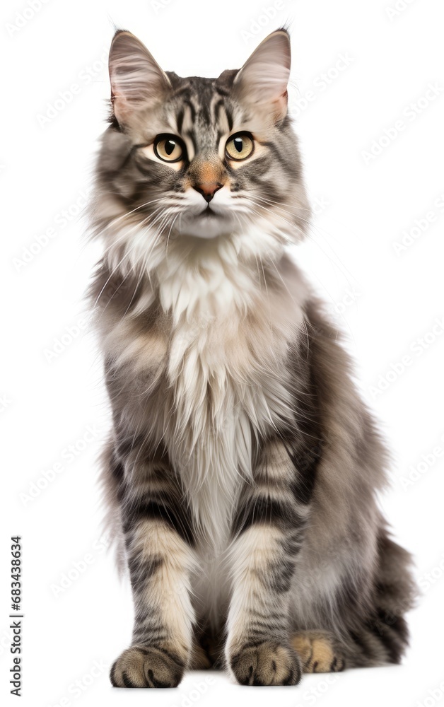 American Curl cat sitting at the camera in front isolated of white background
