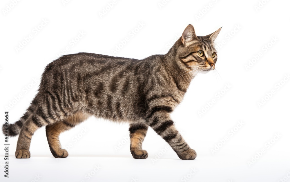 American Short Hair Cat walking at the camera in front isolated of white background