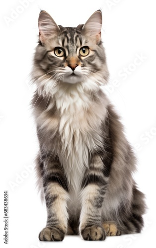 American Curl cat sitting at the camera in front isolated of white background