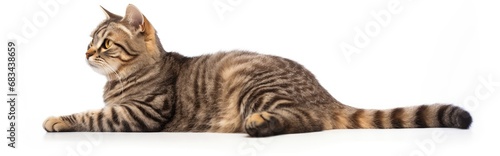 American Short Hair Cat sleeping at the camera in front isolated of white background