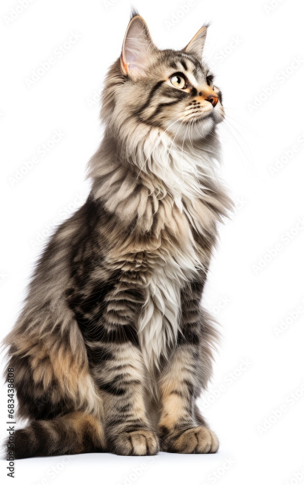 American Curl cat sitting and looking at the camera in front isolated of white background