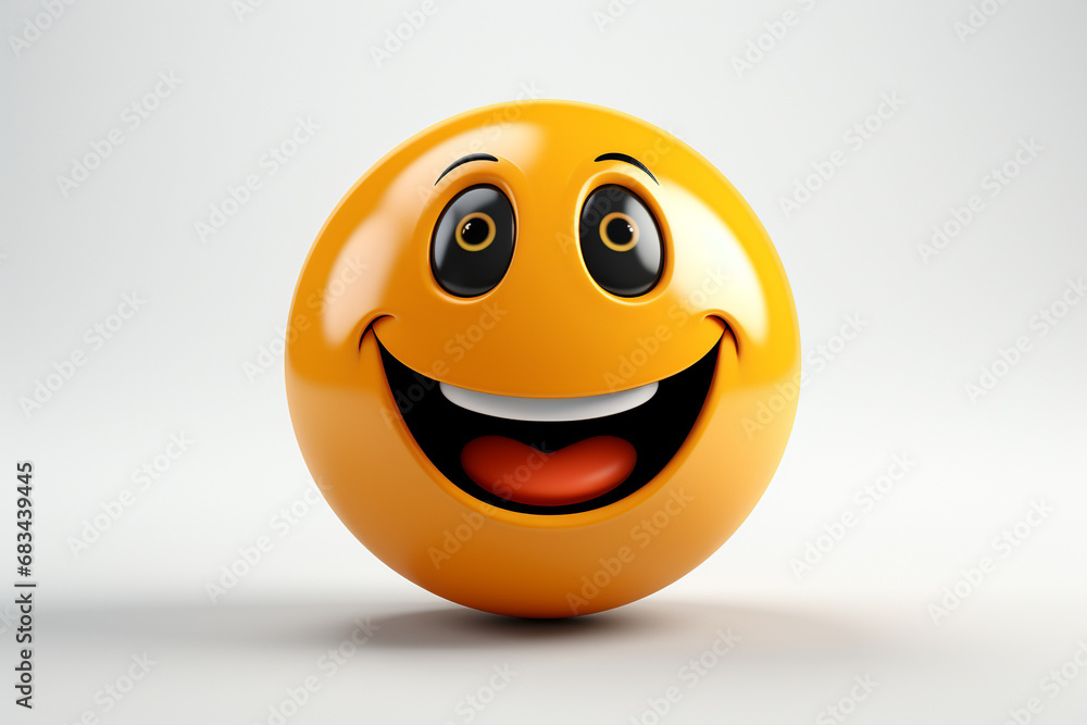 Fototapeta premium 3D model design render of a cheerful smiley face icon isolated on white background. Ai generated