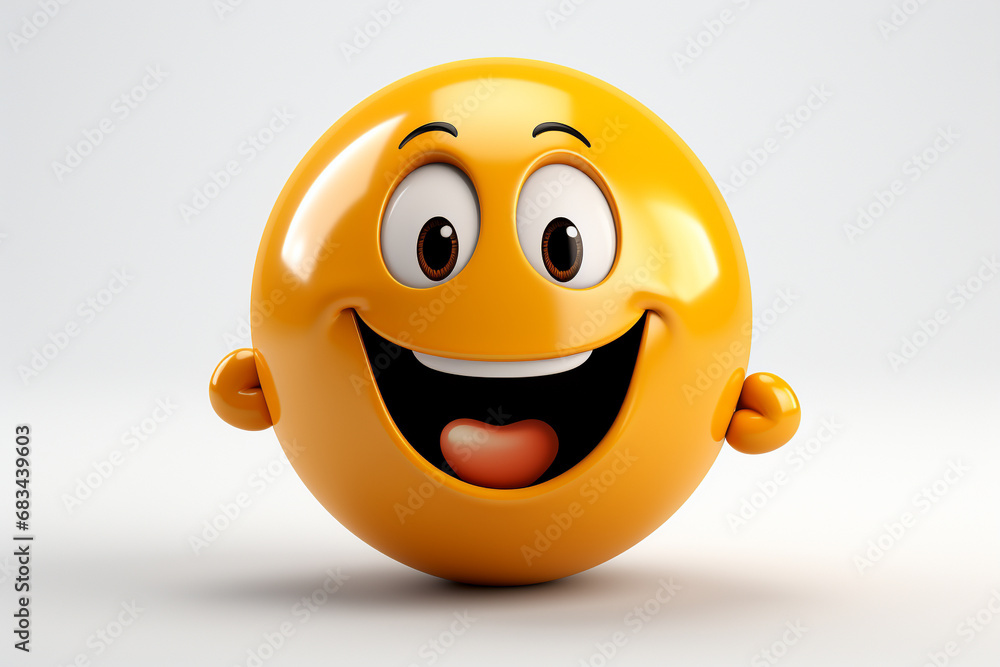 Fototapeta premium 3D model design render of a cheerful smiley face icon isolated on white background. Ai generated