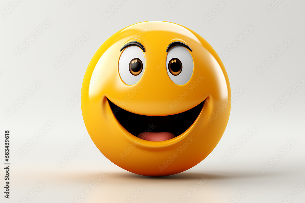 Fototapeta premium 3D model design render of a cheerful smiley face icon isolated on white background. Ai generated