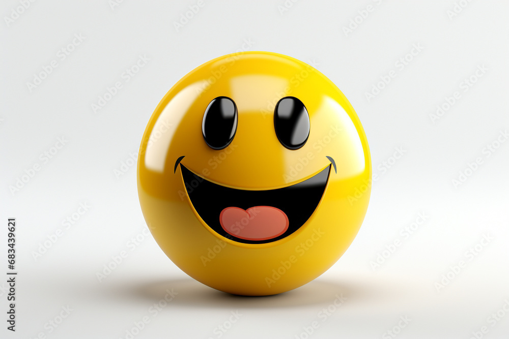 Fototapeta premium 3D model design render of a cheerful smiley face icon isolated on white background. Ai generated