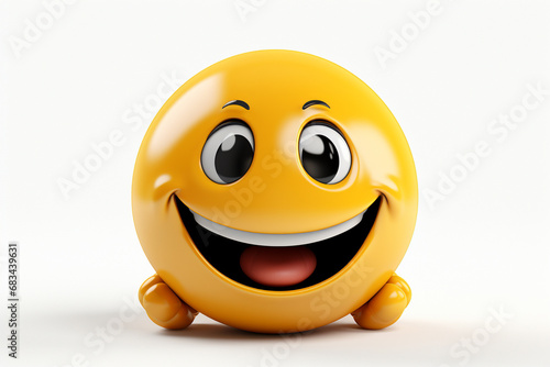 3D model design render of a cheerful smiley face icon isolated on white background. Ai generated