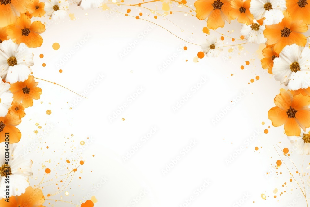 Watercolor vector background with orange flowers. Abstract floral elements empty text space
