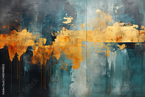 Abstract wallpaper with gold and blue colors creating a captivating wall background design. Ai generated