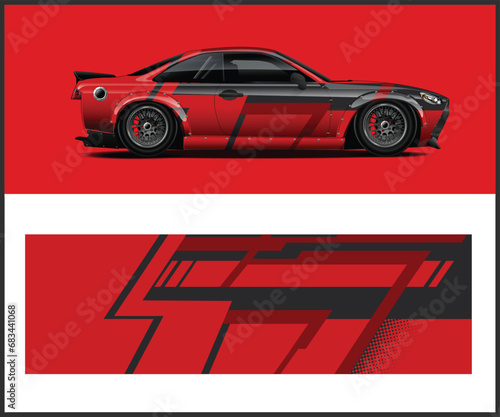 Racing car wrap design vector. Graphic abstract stripe racing background kit designs for wrap vehicle