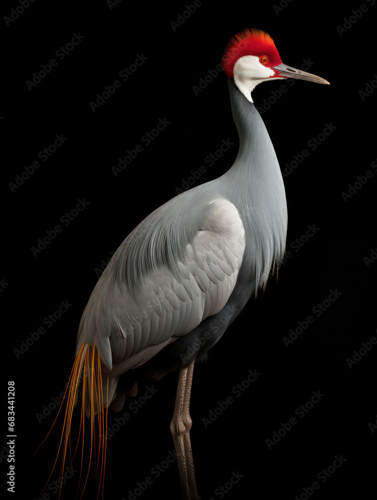 Obraz premium Crane Studio Shot Isolated on Clear Black Background, Generative AI