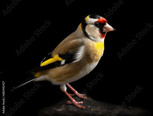 Goldfinch Studio Shot Isolated on Clear Black Background, Generative AI