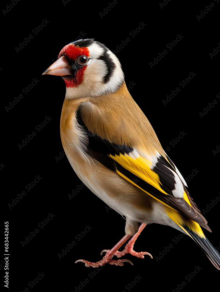 Goldfinch Studio Shot Isolated on Clear Black Background, Generative AI Goldfinch Studio Shot Isolated on Clear Black Background, Generative AI