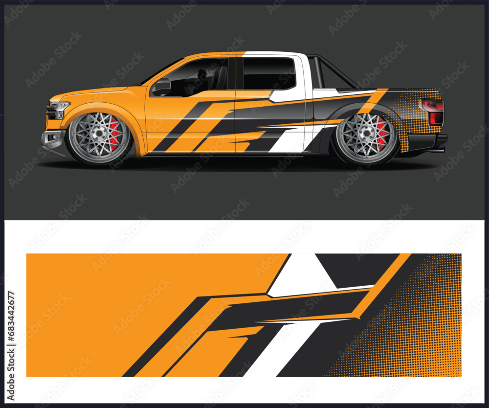 Racing car wrap design vector. Graphic abstract stripe racing background kit designs for wrap vehicle