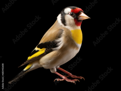 Goldfinch Studio Shot Isolated on Clear Black Background, Generative AI