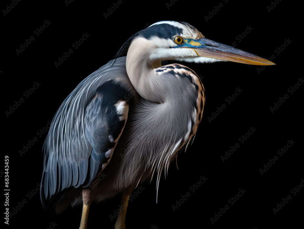 Fototapeta premium Heron Studio Shot Isolated on Clear Black Background, Generative AI