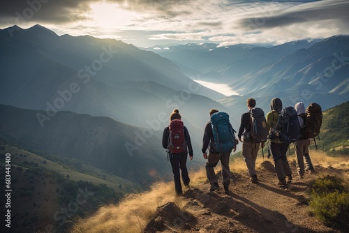 People are hiking in the mountains in groups. © Sumet