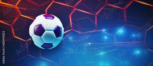 Soccer ball on the background of the hexagonal grid. 3d illustration. Football or Soccer Concept With Copy Space. Goal Concept. © John Martin