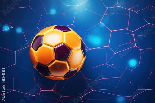 Soccer ball on a blue background. 3d illustration. Football or Soccer Concept With Copy Space. Goal Concept. © John Martin