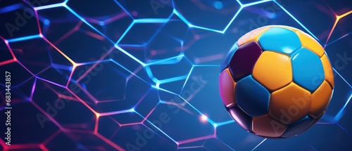 Soccer ball on abstract hexagonal background. Football or Soccer Concept With Copy Space. Goal Concept. © John Martin