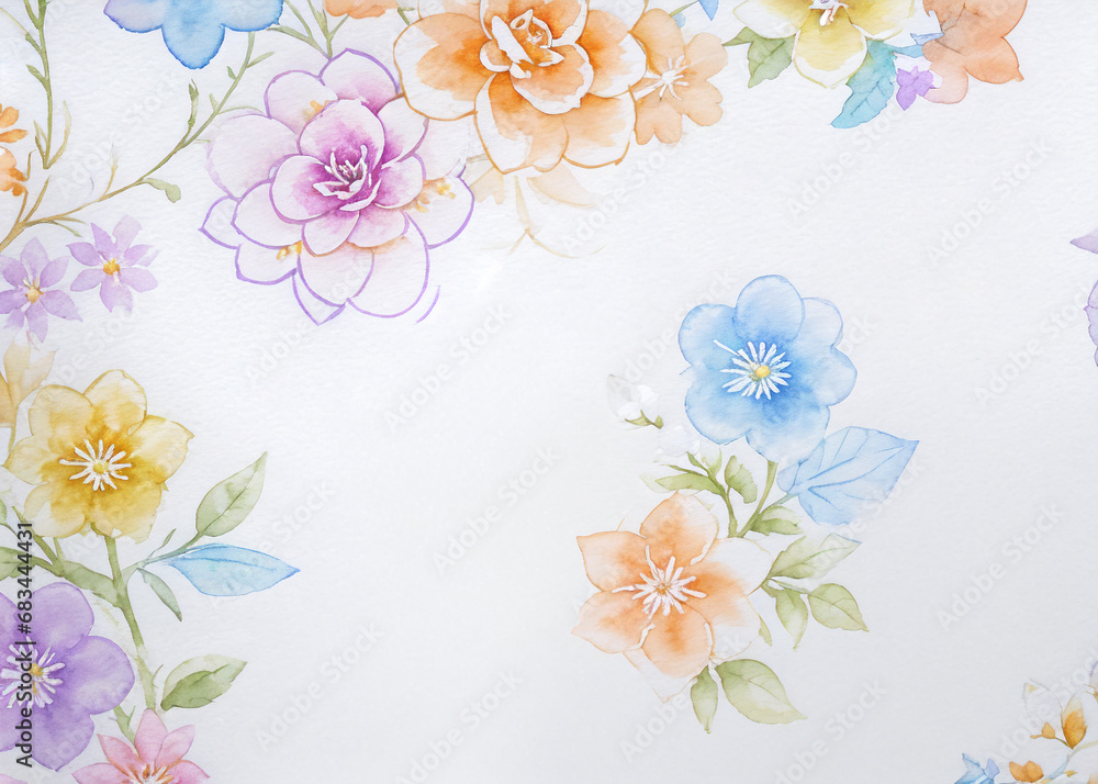 A vibrant tapestry of blooming petals, painted in watercolor, intertwined in a whimsical pattern on soft fabric, evoking a sense of lively beauty and free-spiritedness. 