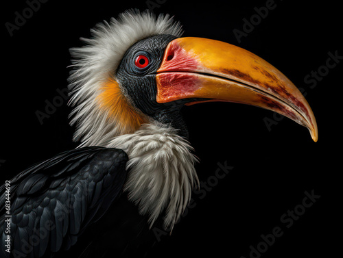 Hornbill Studio Shot Isolated on Clear Black Background, Generative AI