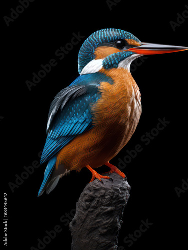 Kingfisher Studio Shot Isolated on Clear Black Background, Generative AI © Vig