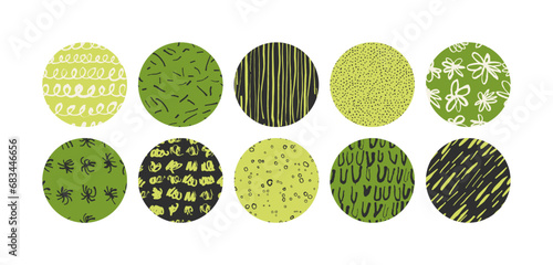 Vector illustration set of templates contemporary abstract cover and patterns for green tea packaging with labels. Minimal modern backgrounds