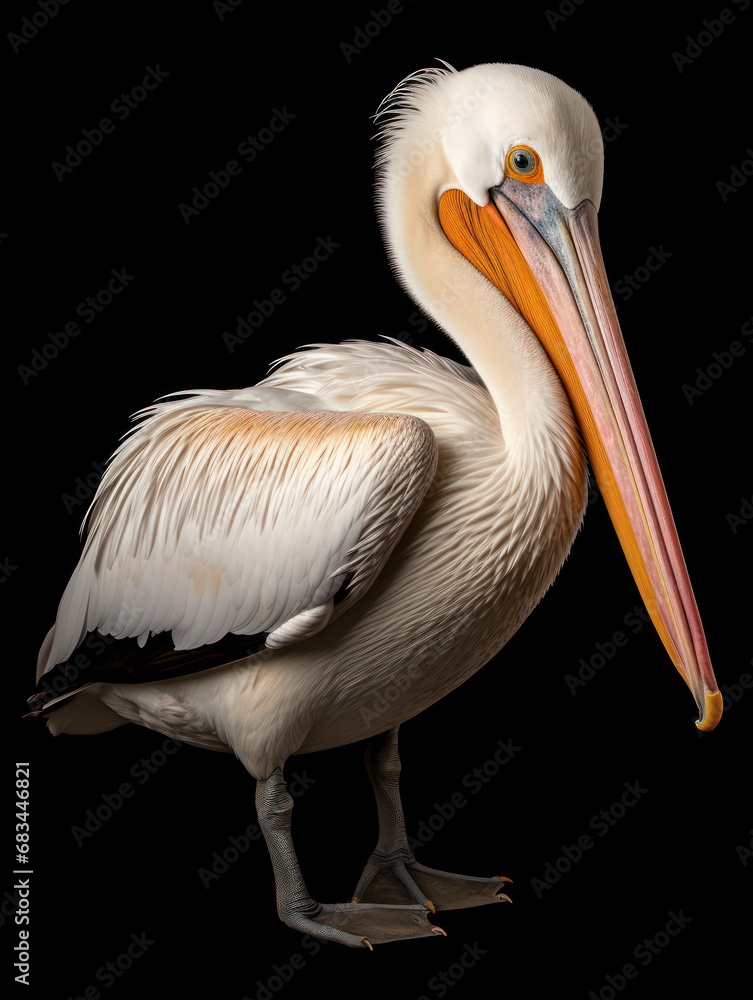 Pelican Studio Shot Isolated on Clear Black Background, Generative AI Pelican Studio Shot Isolated on Clear Black Background, Generative AI