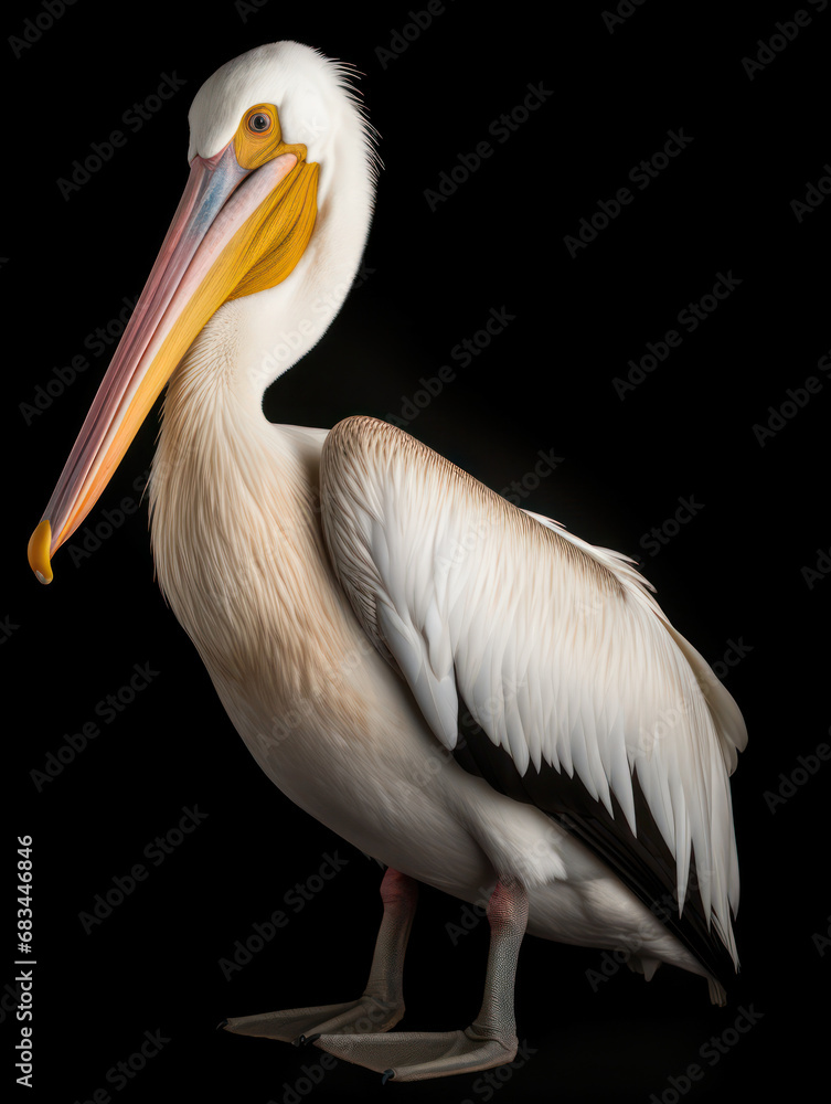 Pelican Studio Shot Isolated on Clear Black Background, Generative AI Pelican Studio Shot Isolated on Clear Black Background, Generative AI