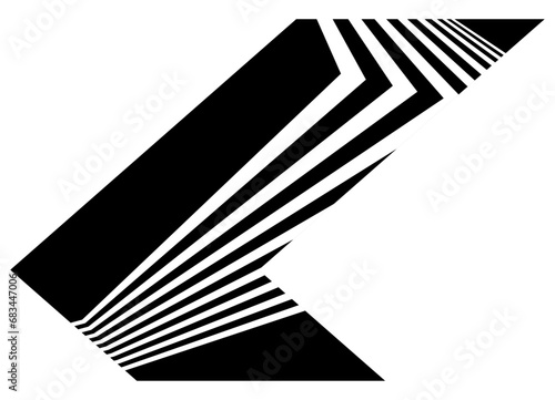 Black striped arrow on a white background. Pointer. Speed. Air. Vector background