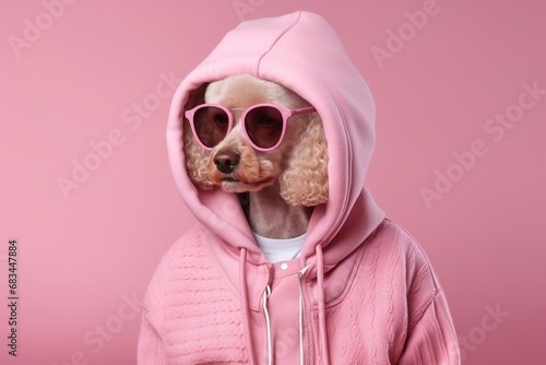The Stylish Canine: A Dog Rocking Sunglasses and a Pink Hoodie © Virginie Verglas
