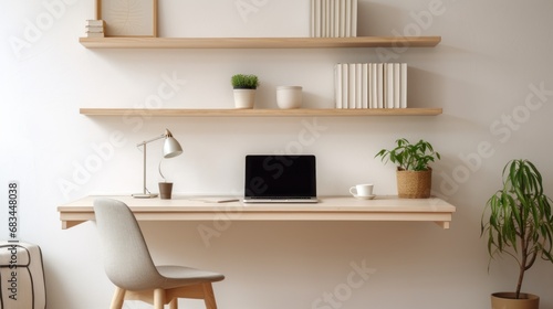 Cozy Minimalist Home Office with Light Oak Desk