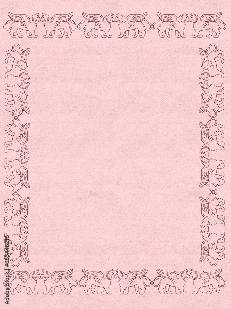 Frame with ornament around the edges, for text, messages. Blank certificate for text.
Certificate blank with griffins
Frame with ornament around the edges, for text, messages. Blank certificate for text.
Certificate blank with griffins