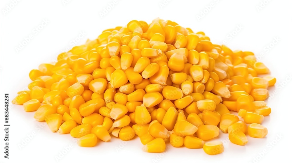 Corn seeds isolated on white background, Created with Generative Ai technology. Corn seeds isolated on white background, Created with Generative Ai technology.