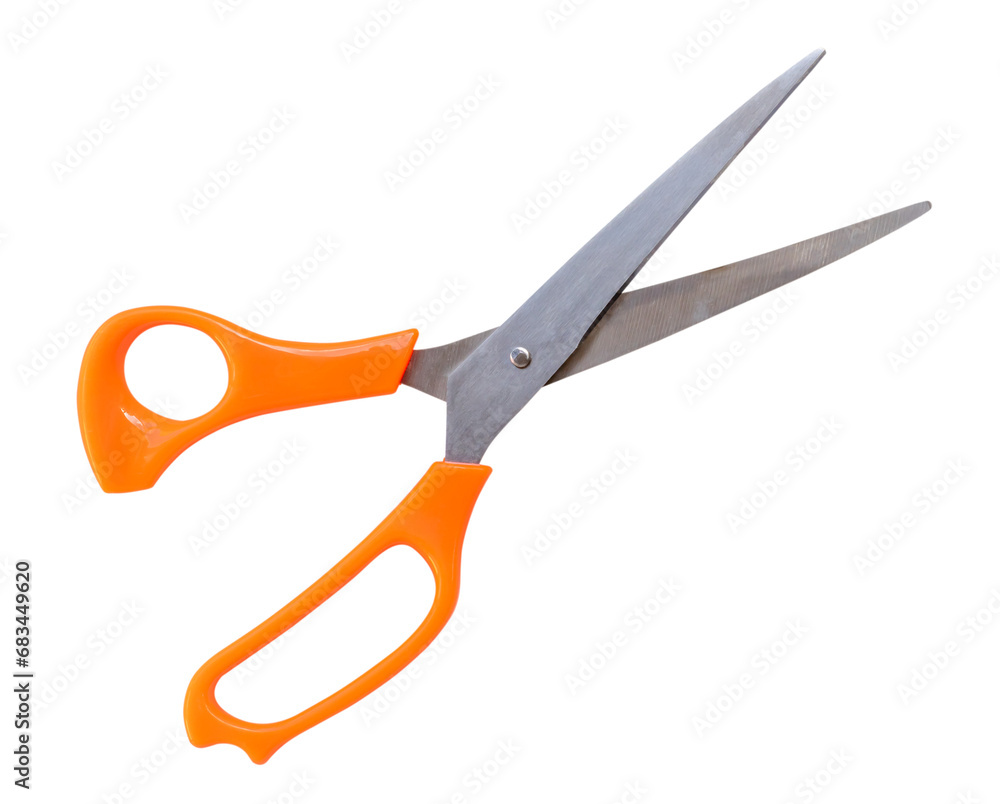 multipurpose scissors with orange or yellow handle isolated on white background with clipping path. in png file format. multipurpose scissors with orange or yellow handle isolated on white background with clipping path. in png file format.