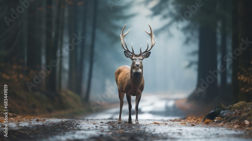 Majestic Deer Standing on Forest Path