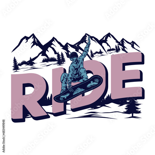 Snowboarding T-Shirt Design Outdoor Adventure With Vector