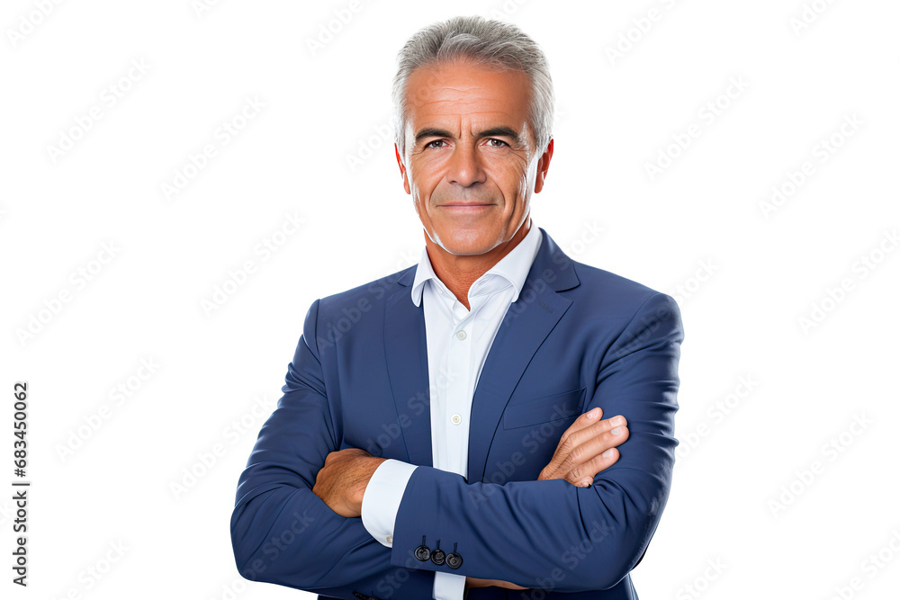 Portrait studio shot of an attractive senior businessman showing positive facial expressions, isolated on a transparent PNG background. Portrait studio shot of an attractive senior businessman showing positive facial expressions, isolated on a transparent PNG background.
