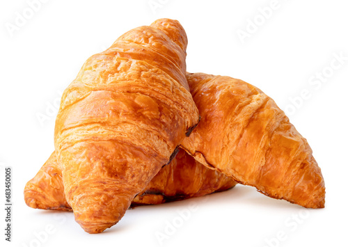 Croissants in stack isolated on white background with clipping path and shadow in png file format