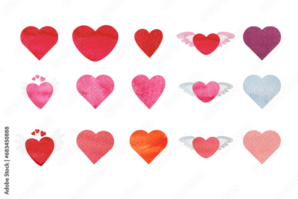 Valentine's Day heart icon watercolor set