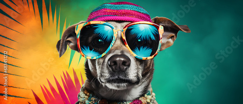 colourful funny portrait of Chihuahua dog wearing sunglasses