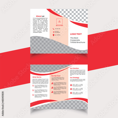 Tri fold brochure design with circle, corporate business template for tri fold flyer. Abstract circle background. Creative concept folded flyer or brochure.
